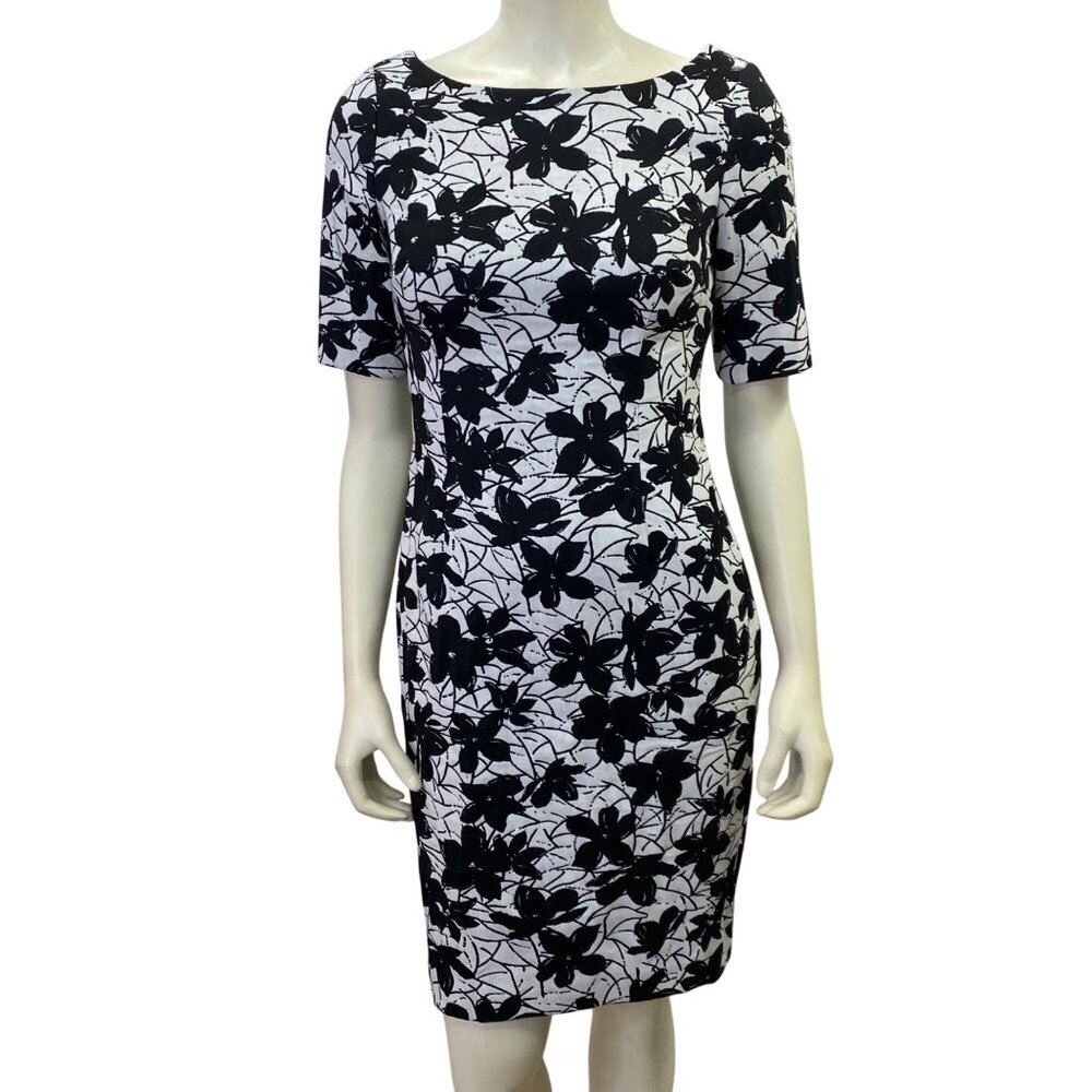 Calvin Klein Floral Print Black & White Pencil Dress Size 6‎